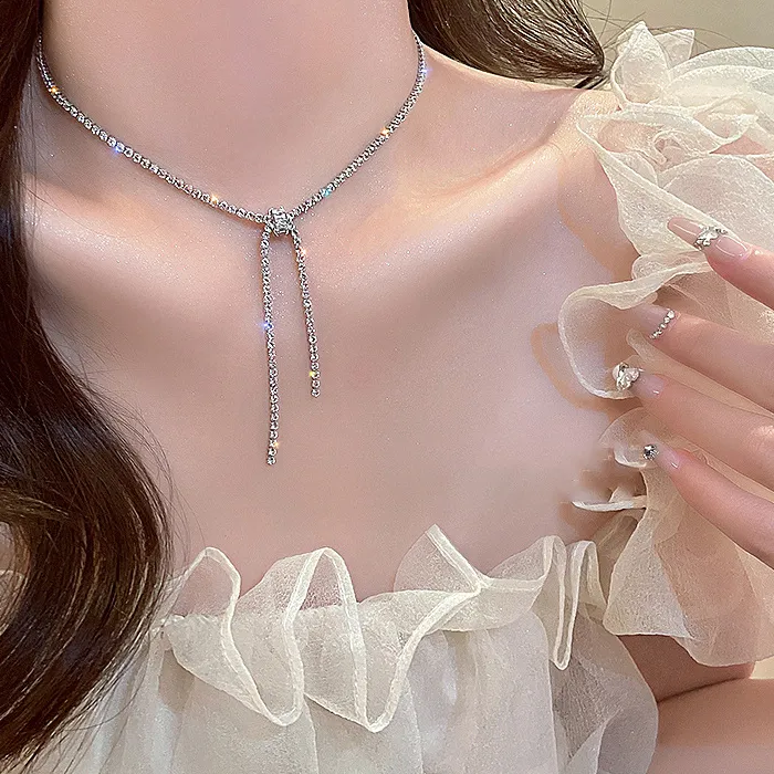 Authentic Luxury Shiny Zircon Square Choker Necklaces For Women Crystal Clavicle Chain Necklace Party Wedding Bride Jewelry Gift