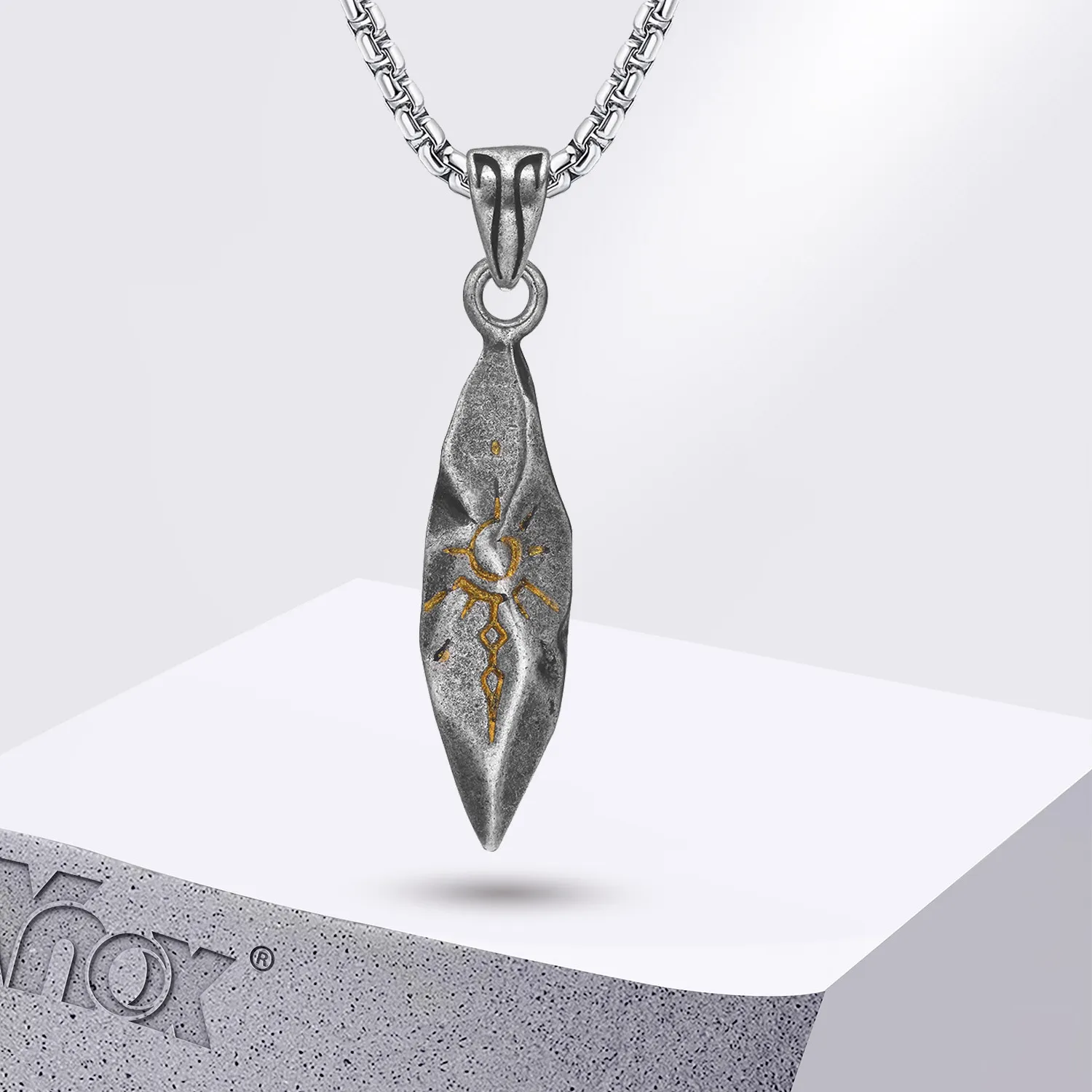 Authentic Vnox Retro Wish Stone Necklaces for Men Teens Boys, Tribal Rune Sun Pattern Pendant, Vintage Ethnic Collar