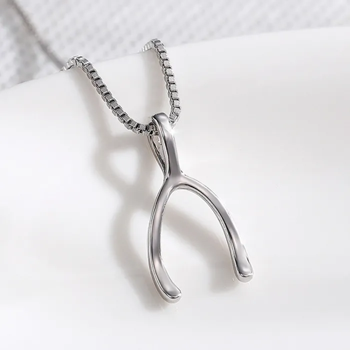 Authentic Lucky Break Wishbone Necklace for Women Simple Y Shaped Pendant Thanksgiving Day Necklaces Statement Girls Jewelry
