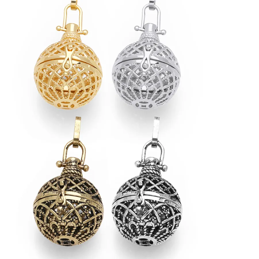 Authentic OCESRIO Big Retro Hollow Flower Harmony Ball Necklace Pendant for Pregnancy Women Copper Gold Plated Wishing Ball pdtb455