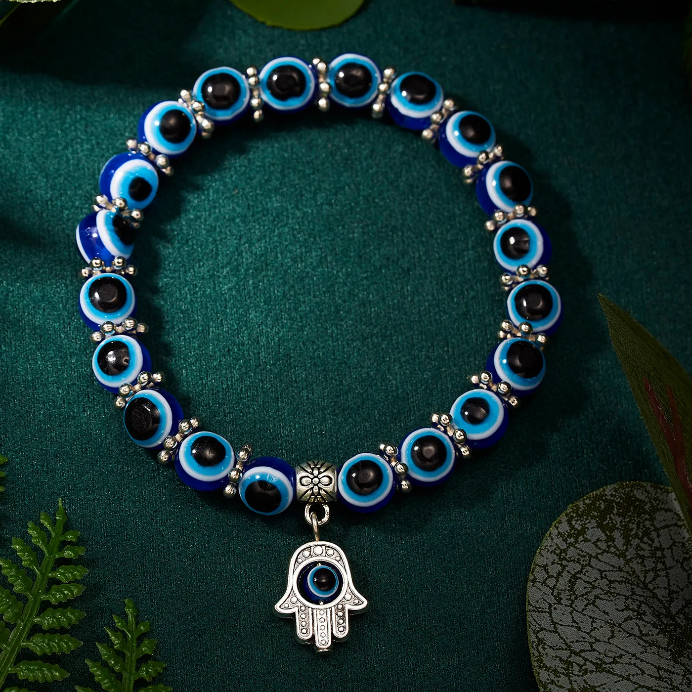 Authentic Blue Evil Eye Bracelet Hand of Fatima Turkey Thousand Eyes Wish Handmade Women Resin Beads Bangle Elastic Bracelets Jewelry Gift