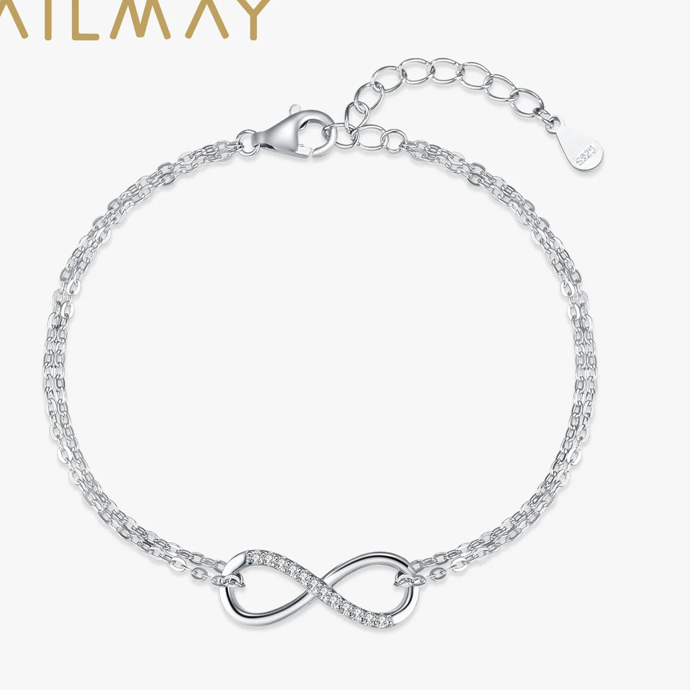 Authentic Ailmay 925 Sterling Silver Romantic Infinite Love Zirconia Adjustable Design Bracelet For Women Wedding Engagement Fine Jewelry