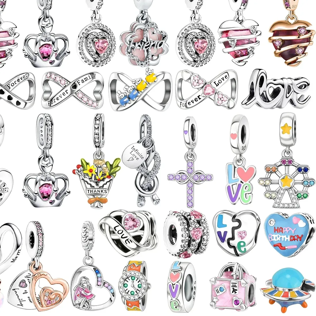 Authentic 925 Sterling Silver Colorful Infinite Heart Flower Charms Fit Original Pendant Bracelet Necklace DIY Ladies Fine Jewelry