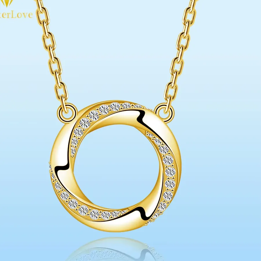 Authentic Linkerlove Moissanite Infinite Loop Pendant Necklace 925 Sterling Silver Gold Plated Jewelry
