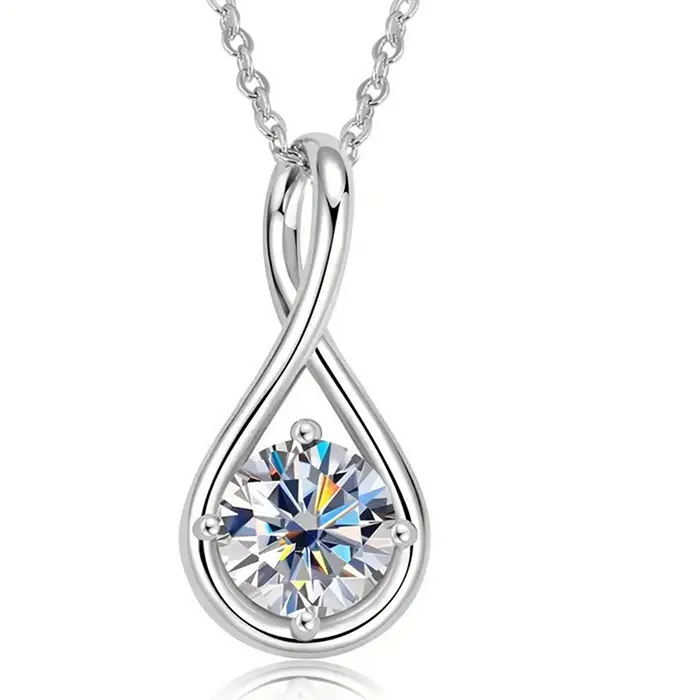 Authentic 925 Sterling Silver Infinity Twist Teardrop Pendant Necklace Round Cut D VVS1 Multi Color Moissanite Fine Jewelry For Women