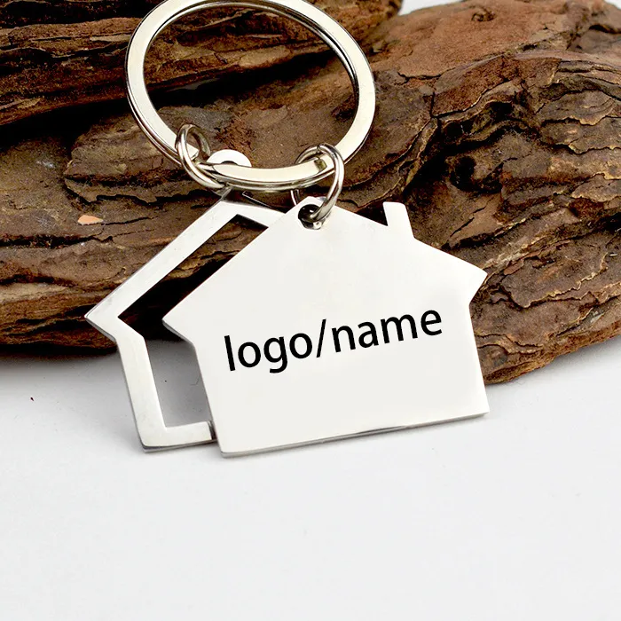 Authentic 1pcs Personalization Custom Name House Key Chain Laser Engraving Hut Small Key Pendant Real Estate Opening