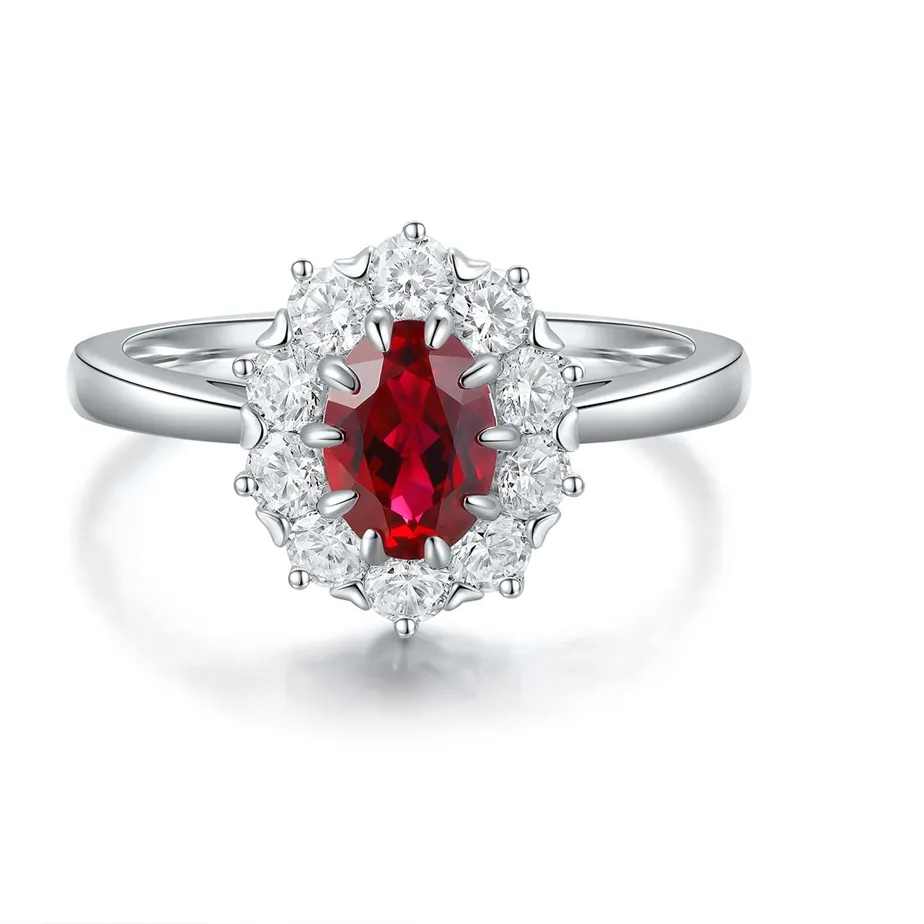 Authentic The Crimson Flame: 18K Gold Plated 925 Sterling Silver Radiant Lab Red Sapphire Ring