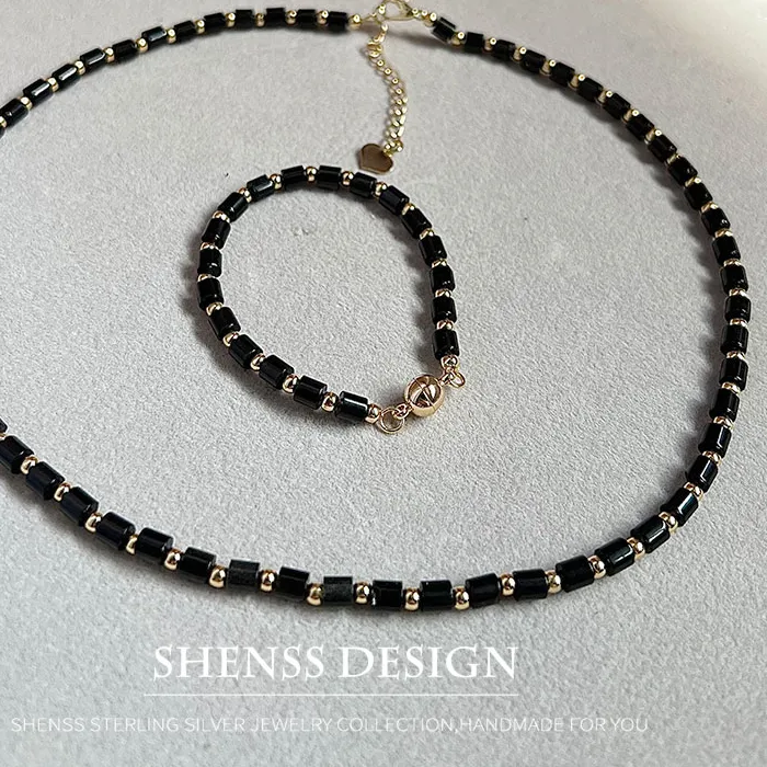 Authentic Natural 4Mm Obsidian Necklace Plated 14K Gold Accessories