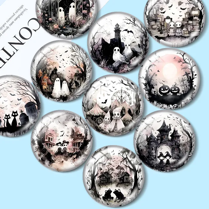 Authentic Haunted Halloween Clipart 12/18/20/25mm glass cabochon  bracelet pendant rings for jewelry demo earrings back Making findings