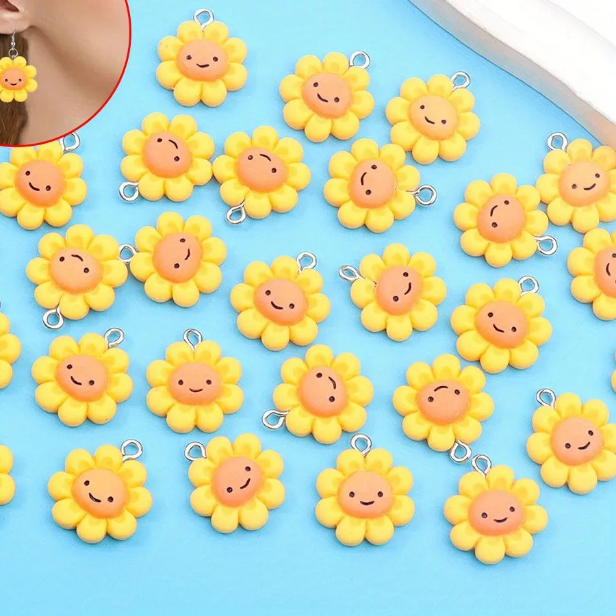 Authentic 7/27/54pcs Yellow Sunflower-shaped Pendants, Diy Necklaces Earrings, Valentine's Day and Halloween Gift Decoration Accessories