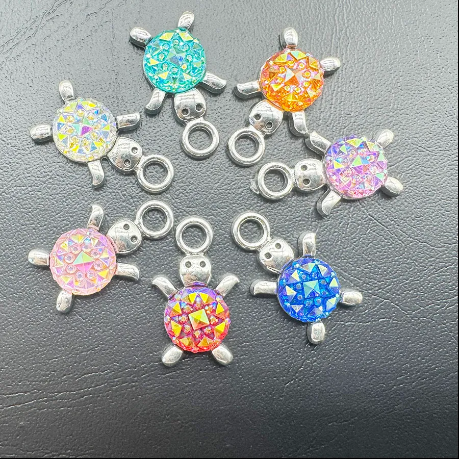 Authentic 14 Tortoise Charms Tibetan Silver Tone Retro Mixed Oval Resin Pendants 14x23mm HCJBAB