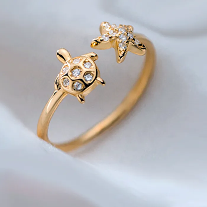 Authentic 925 Sterling Silver Tortoise Starfish Adjustable Rings Female Jewellery Prevent Allergy Argent 925
