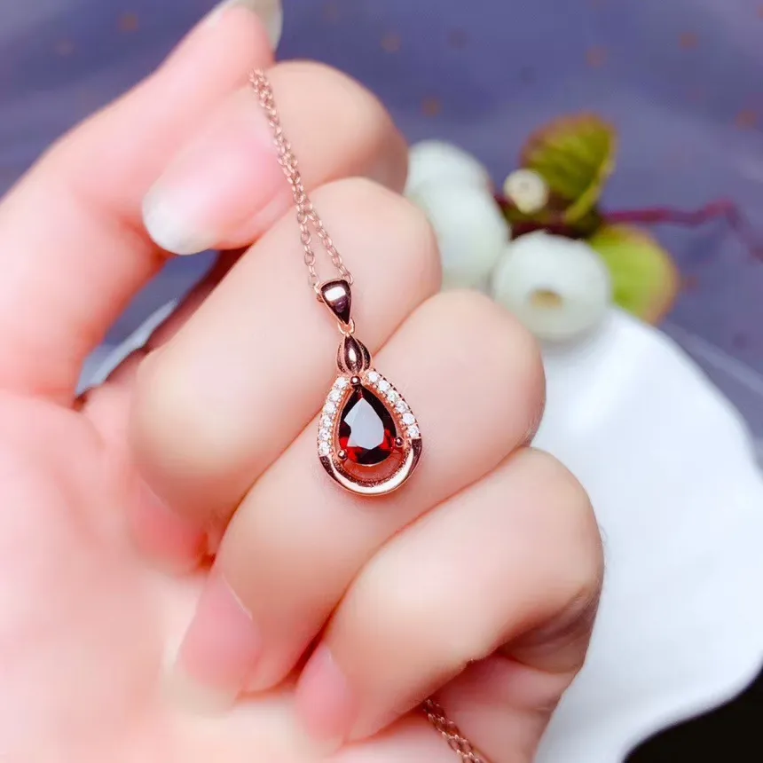 Authentic CoLife Jewelry Real Natural Garnet Pendant for Office Lady 5*7mm VVS Garnet Necklace Pendant 925 Silver Garnet Jewelry