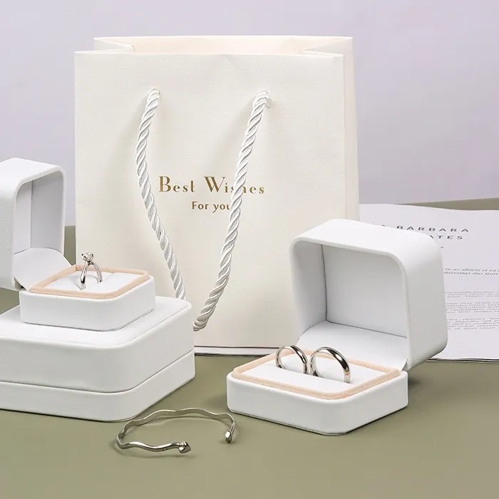 Authentic White PU Leather Jewelry Box Ring Necklace Earrings Storage Display Gift Box Fashion Simple for Wedding Jewelry Organizer Box
