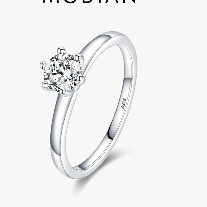 Authentic Modian 925 Sterling Silver Classic Round Clear Cz Finger Rings Size 5 6 7 8 9 Statement Jewelry