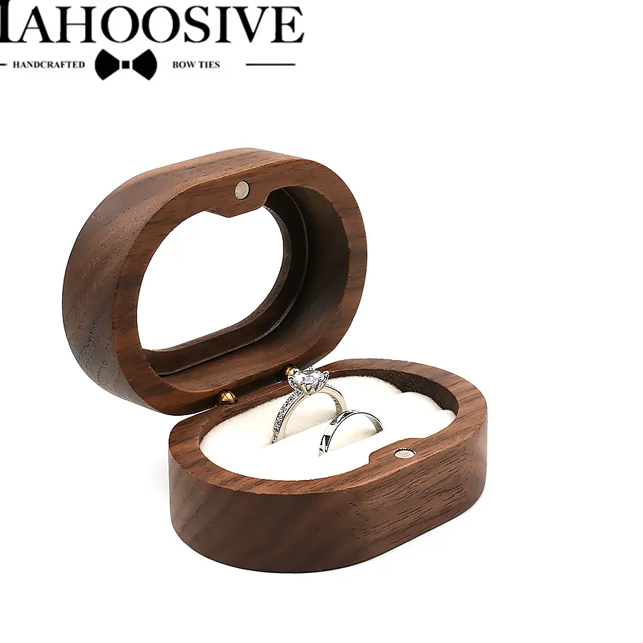 Authentic Wooden Couple Ring Box Square Ring Box Medal Box Black Walnut Solid Wood Jewelry Box Chinese Style