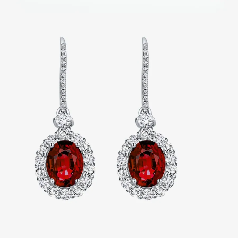 Authentic New 925 Silver 2ct Egg Shaped 7 * 9 Earrings with Light Luxury Charm 925 Silver Nurturing Red and Blue Jewels Wedding Jewelry
