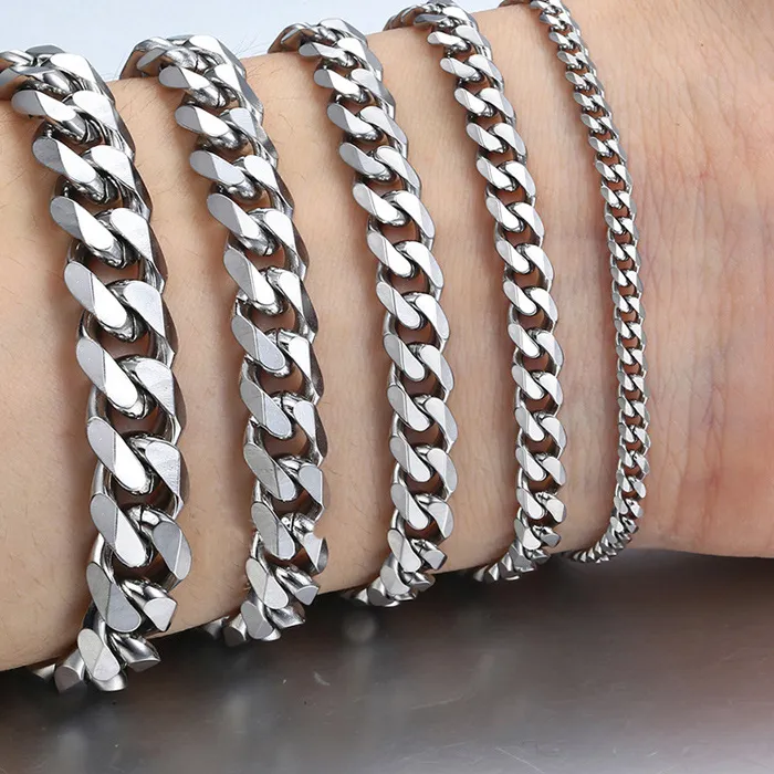 Authentic New Trendy Cuban Link Chain Bracelet for Men Women, Classic Stainless Steel Wrist Chain with 3/5/7/9mm Width, Fashion Stackable Jewelry Gift