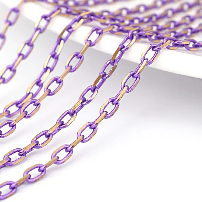 Authentic 5 Meters Width 2MM Faceted Oval Shape Chains Colorful Copper Chains for Necklace Jewelry Diy Accessories Making Materials