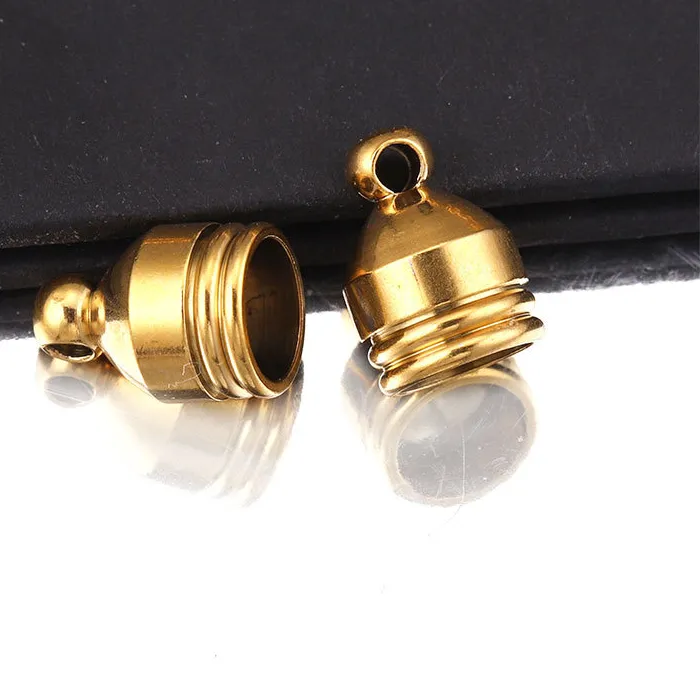 Authentic 10pcs Gold-Plate Stainless Steel Clasps Hooks Cords End Caps Cord 4/5/6/7/8/10mm DIY Jewelry Making Findings Bracelet Necklace