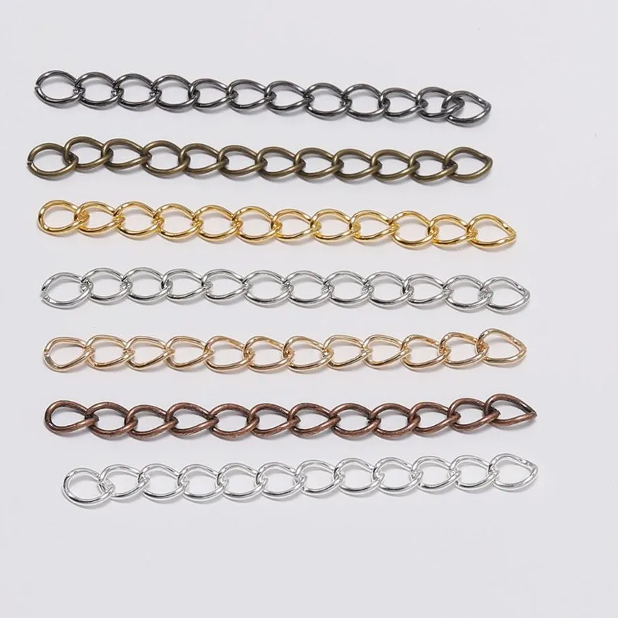 Authentic 100pcs/lot 50mm 70mm Bulk Necklace Extension Chain Bracelet Extended Chains Tail Extender For Jewelry Making Findings Supplies