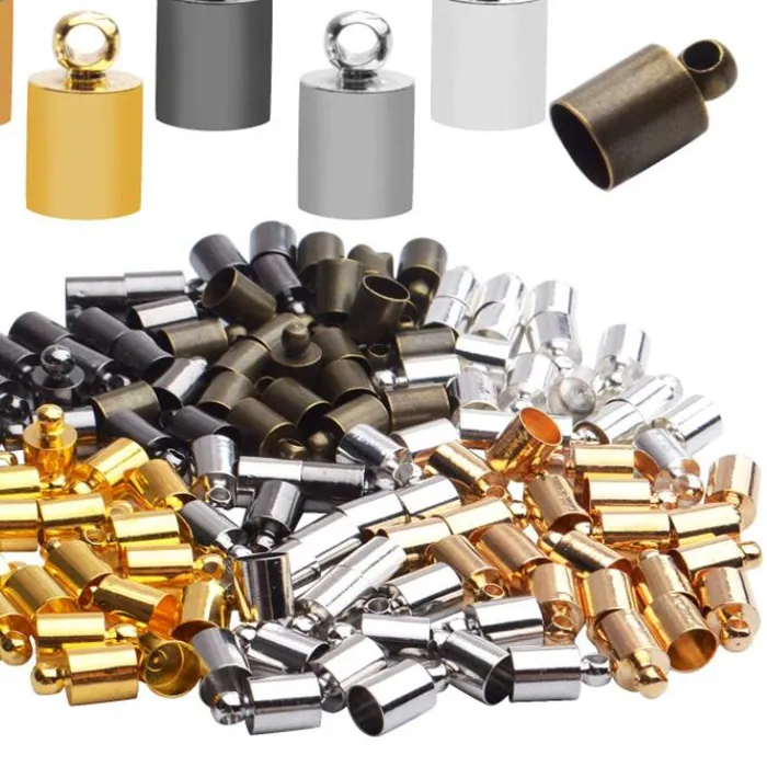Authentic 50pcs 3 4 5 6 7 8 9 10mm Metal Crimp End Tassel Leather Cord Clips DIY Jewelry Making