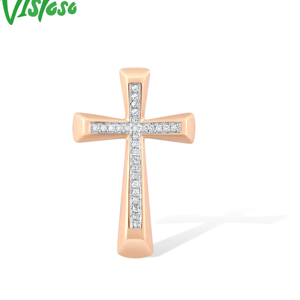 Authentic VISTOSO Pure 14K 585 Rose Gold Pendant For Women Sparkling Diamond Cross Pendant Anniversary Classic Trendy Party Fine Jewelry
