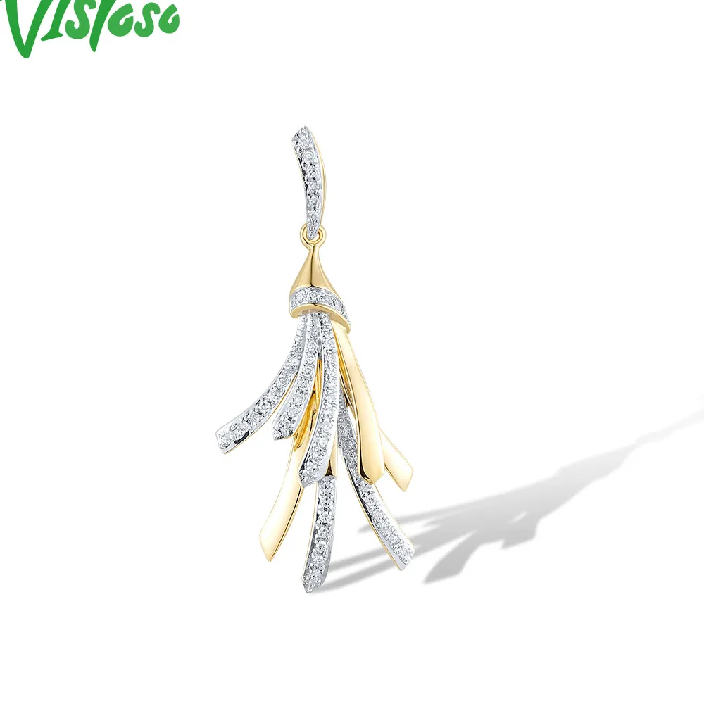 Authentic VISTOSO Real 14K 585 Yellow Gold Pendant For Women Sparkling Diamond Geometric Tassel Delicate Anniversary Gifts Fine Jewelry