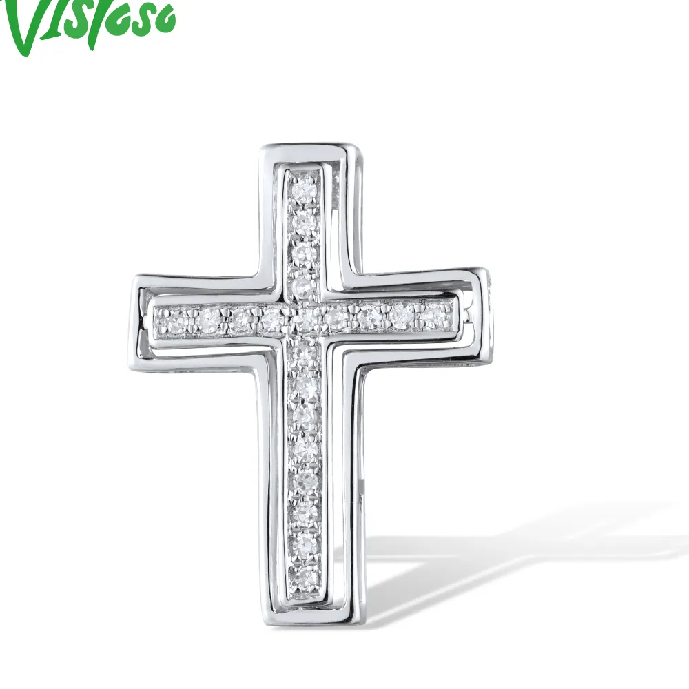 Authentic VISTOSO Authentic 14K 585 White Gold Cross Pendant For Lady Sparkling Diamond Elegant Wedding Party Chic Gifts Fine Jewelry