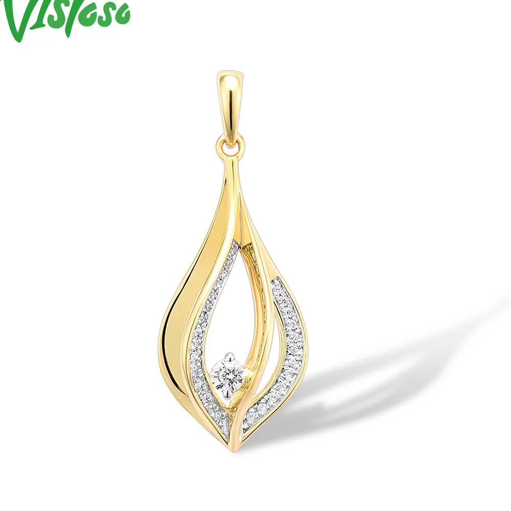 Authentic VISTOSO Authentic 14K 585 Yellow Gold Pendant For Women Sparkling Diamond Geometric Pendant Delicate Classic Trendy Fine Jewelry