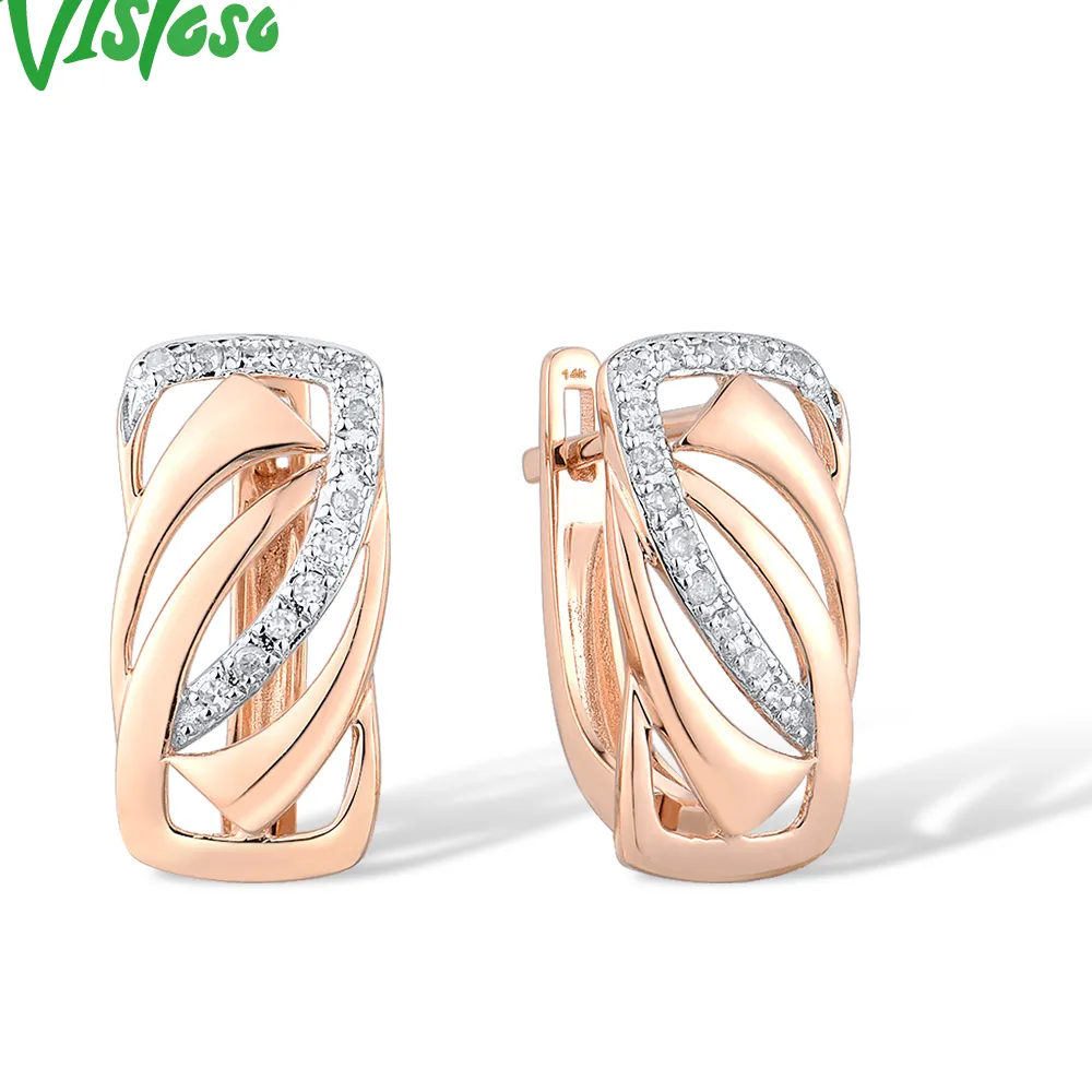 Authentic VISTOSO 14K 585 Rose Gold Clip Earrings For Lady Glamorous Sparkling Diamond Earrings Luxury Wedding Engagement Fine Jewelry