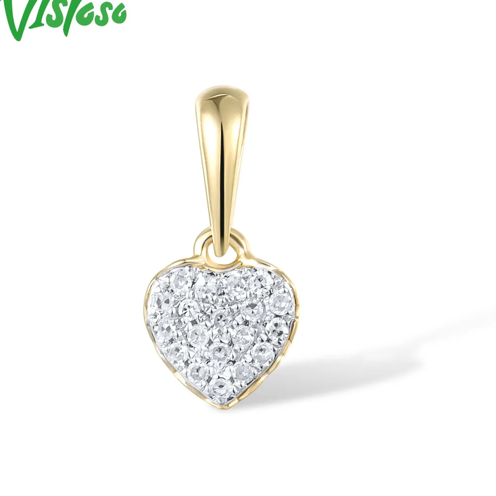 Authentic VISTOSO Authentic 14K 585 Yellow Gold Pendant For Women Sparkling Diamond Little Heart Simple Elegant Fine Cute Jewelry Set