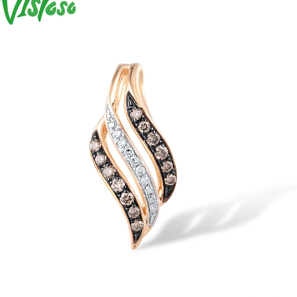 Authentic VISTOSO Genuine 14K 585 Rose Gold Pendant For Women Sparkling Diamond Brown Diamond Simple Style Pendant Elegant Fine Jewelry