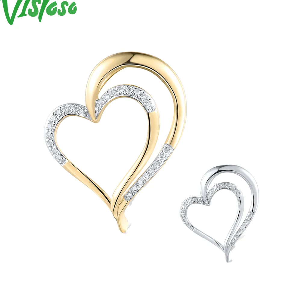 Authentic VISTOS Authentic 14K 585 White Yellow White Gold Pendant For Women Sparkling  Diamonds Sweet Heart Wedding Gifts Fine Jewelry