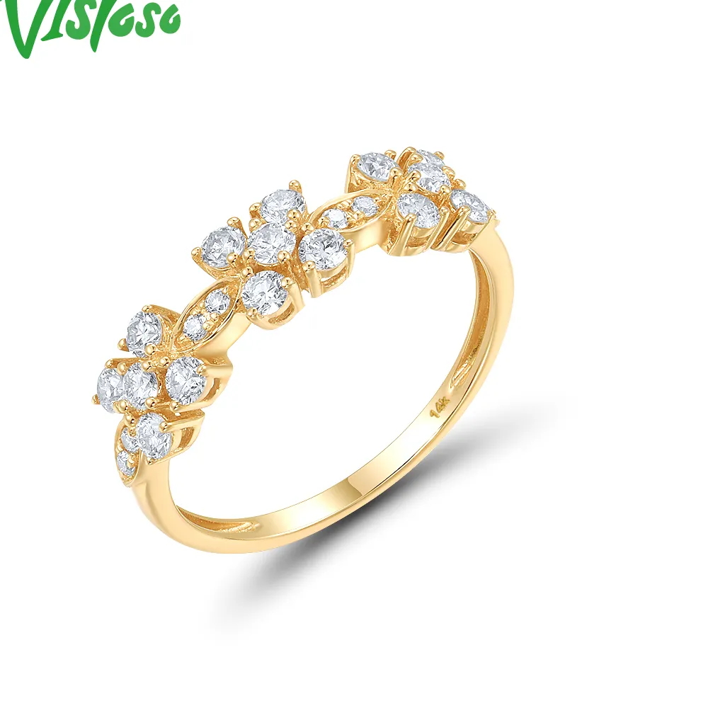 Authentic VISTOSO Authentic 14K 585 Yellow Gold Ring For Women Sparkling Diamond Delicate Party Wedding Anniversary Flower Fine Jewelry