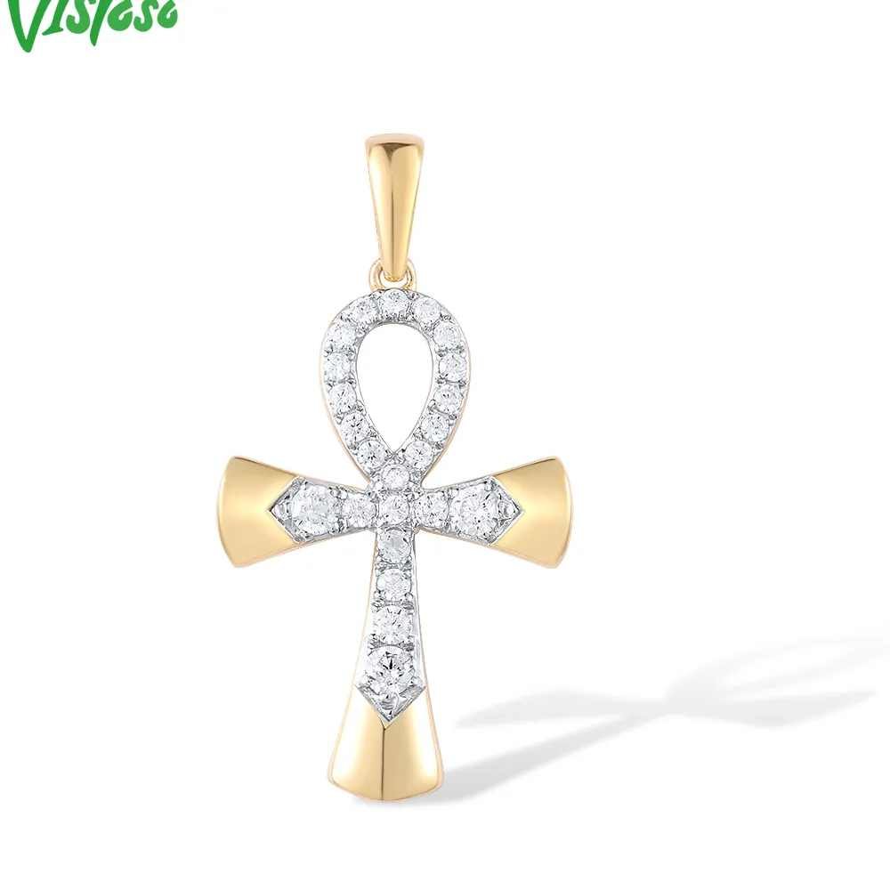 Authentic VISTOSO Pure 14K 585 Yellow Gold Pendant For Women Sparkling Diamond Cross Pendant Classic Trendy Gifts Party Fine Jewelry