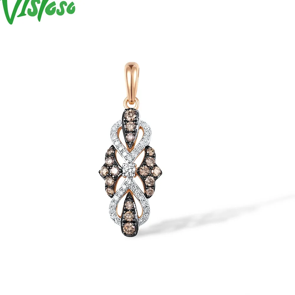 Authentic VISTOSO Genuine 14K 585 Rose Gold Pendant For Women Sparkling Diamond Brown Diamond Pendant Elegant Delicate Trendy Fine Jewelry