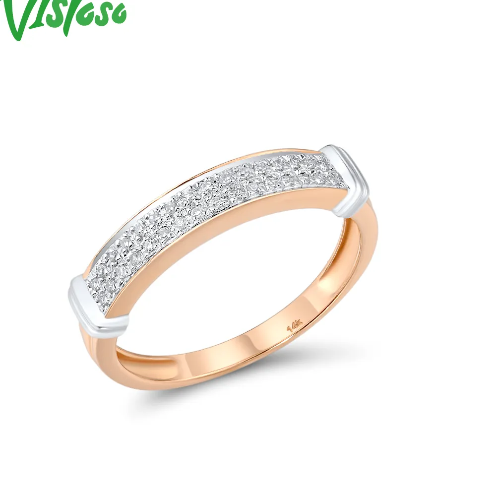 Authentic VISTOSO Pure 14K 585 Two-Tone Gold Rings For Women Eternal Classic Sparkling Diamond Ring Anniversary Wedding Gift Fine Jewelry