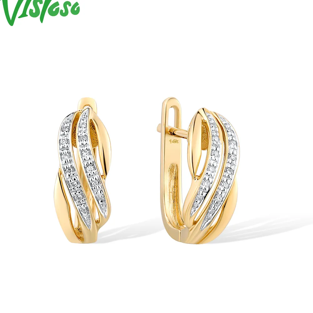 Authentic VISTOSO Pure 14K 585 Yellow Gold Earrings For Lady Glamorous Sparkling Diamond Earrings Wedding Engagement Gift Fine Jewelry
