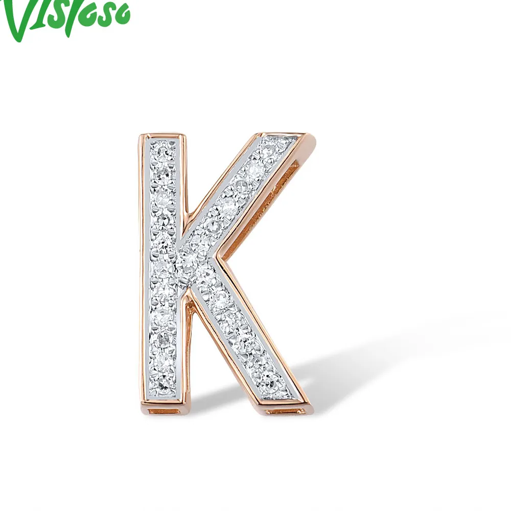 Authentic VISTOSO Genuine 14K 585 Rose Gold Pendant For Women Sparkling Diamonds Letter K Classic Trendy Party Gifts Elegant Fine Jewelry