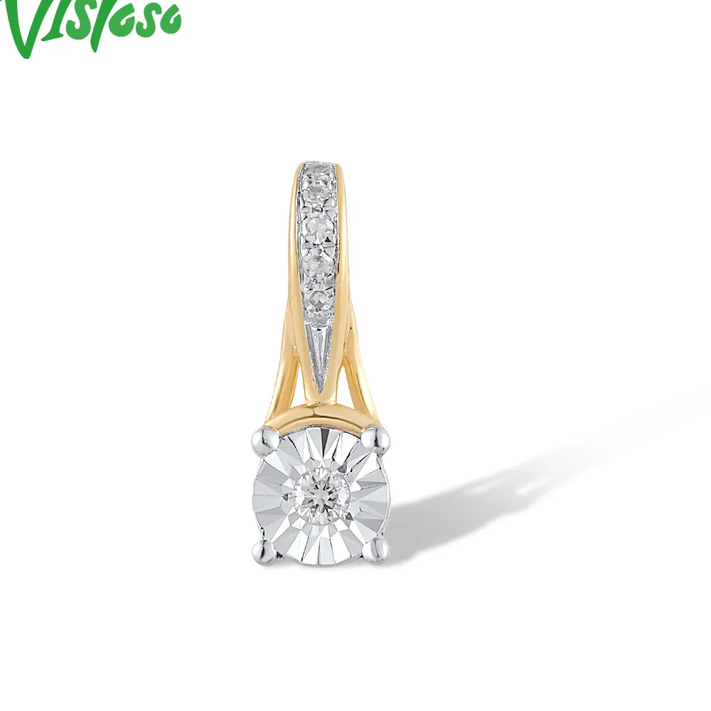 Authentic VISTOSO Authentic 14K 585 Two-Tone Gold Pendant For Women Sparkling Diamond Simple Daily Wear Delicate Wedding Fine  Jewelry