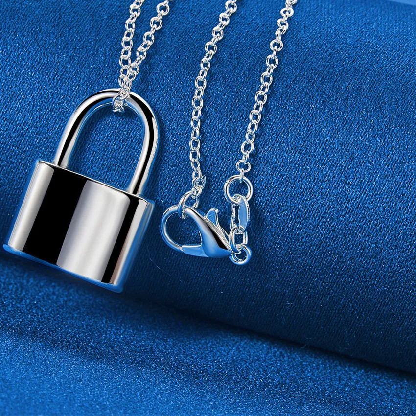 Authentic 925 sterling silver 16-30 inch exquisite lock pendant necklace for women's fashion wedding gifts and jewelry