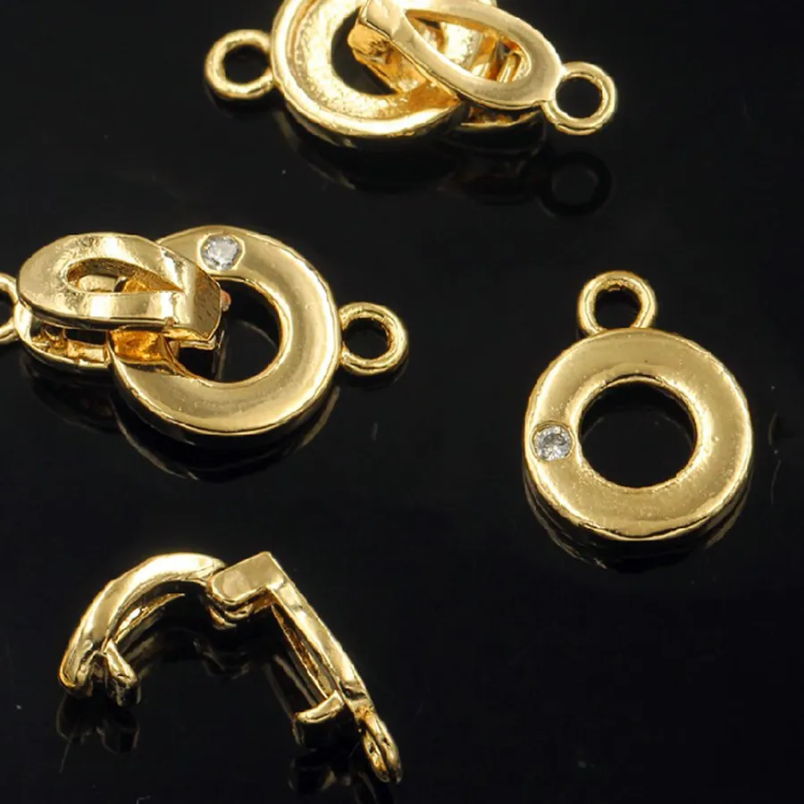 Authentic 2pcs 14K Gold Plated Zircon Fold Over Clasps Shortener Snap Lock For DIY Bracelet Necklace Jewelry Making Supplies Craft