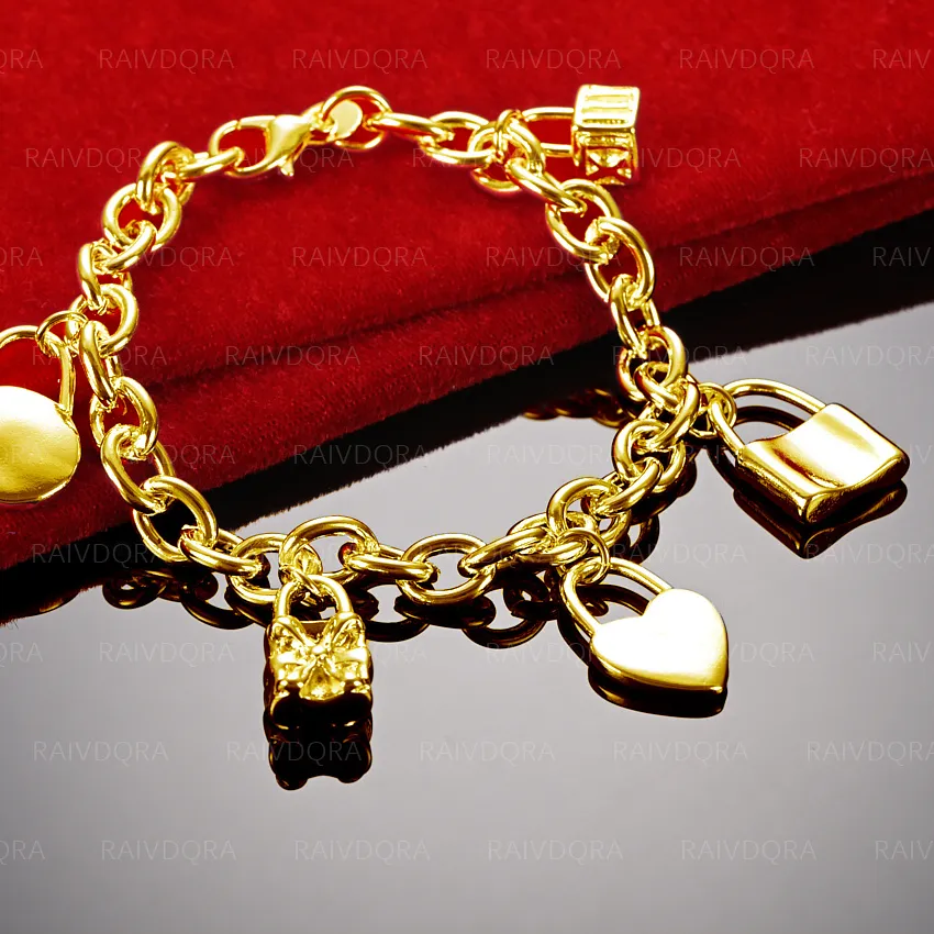 Authentic 18K Gold Plated Heart Square Circular Roman Numeral Petal Lock Bracelet For Women's Jewelry Exquisite Gifts