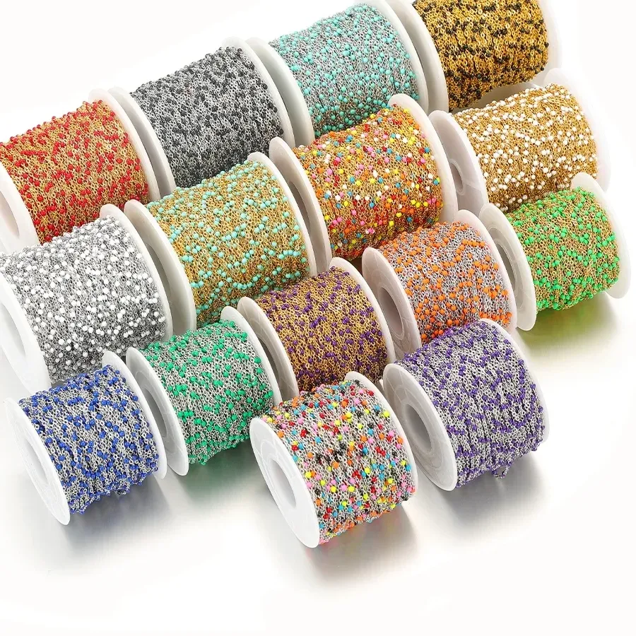 Authentic 2Meters Gold Enamel Drip Oil Chain Beads Link Chains for DIY Jewelry Making Supplies Necklace Craft Accessories