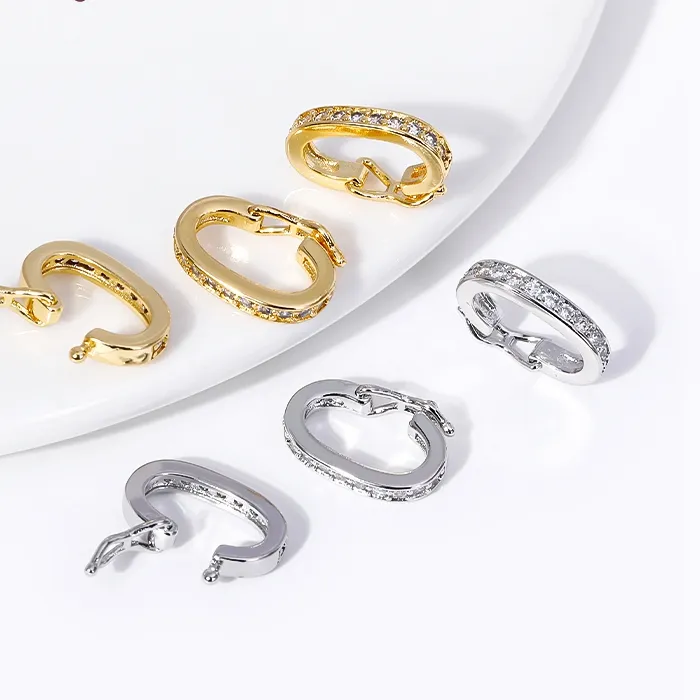 Authentic 18K Gold Plated With Zircon Oval Shape Shortner Clasp Pearl Necklace Beads Clasps DIY Jewelry Accessories