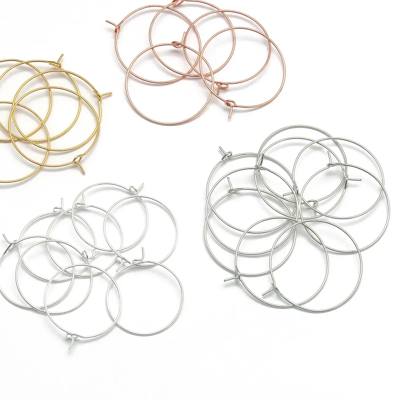 Authentic 50pcs/lot 20 25 30 mm Gold Plated Hoops Earrings Big Circle Ear Wire Hoops Wires For Jewelry Findings
