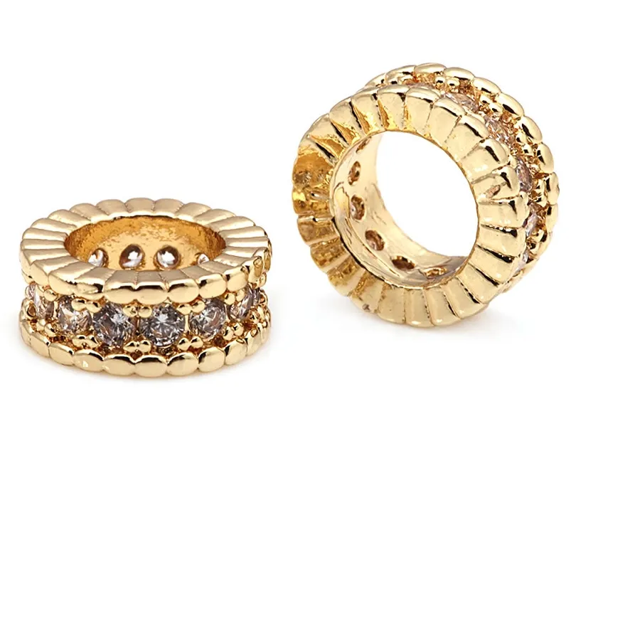 Authentic 6PCS 4MM 6MM 8MM 18K Gold Color Zircon Wheel Bracelets Spacer Beads Jewelry Diy Accessories Making Materials
