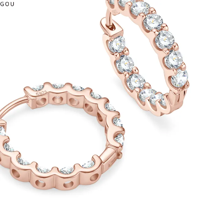 Authentic IOGOU Rose Gold Hoops Real 100% 925 Sterling Silver Earrings 3mm D Color Moissanite Women Sparkling Fine Jewelry Trend Wedding