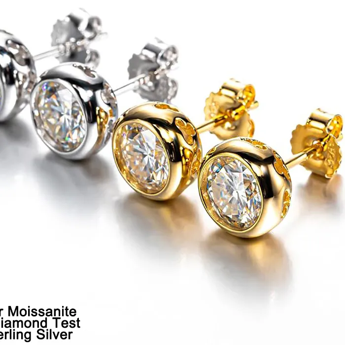 Authentic Real D Color Moissanite Diamond Stud Earrings 100% s925 Sterling Silver Moissanite Ear Stud Plate 18k Gold Fine Jewelry GRA